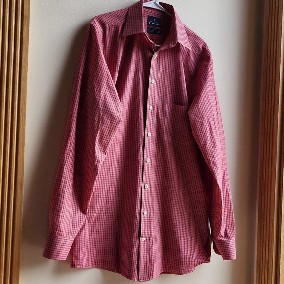 Stafford Red Check Button Down Shirt Size Large - Picture 5 of 16